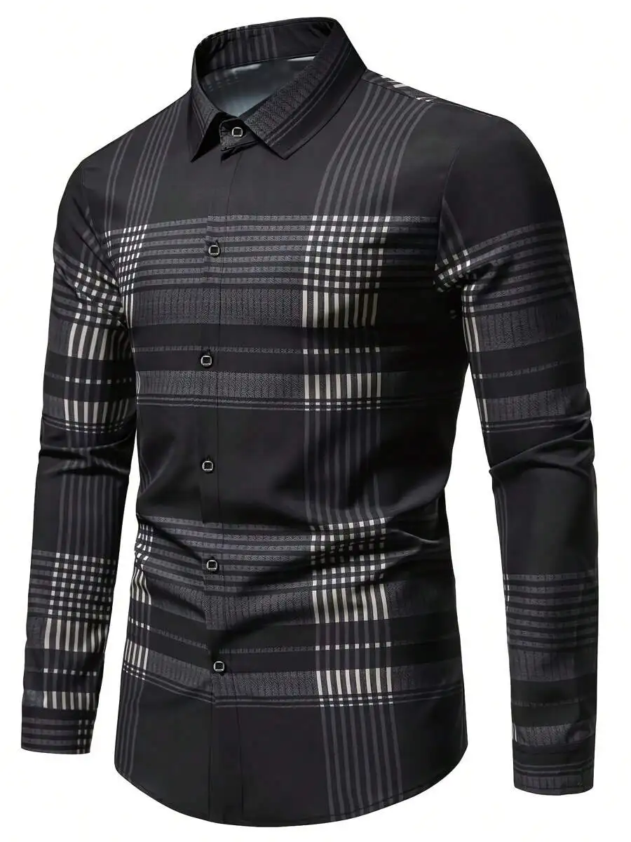Men's Long Sleeve Plaid Shirt, Classic Fit, Button-Down Collar, All-Season Casual Wear - Image 4