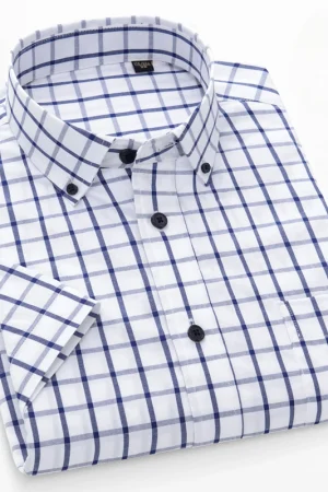 New in shirt summer 100%cotton short sleeve shirts for men slim fit formal plain shirt designer plaid Korean popular clothes