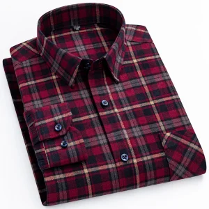 New Spring Long Sleeve Plaid Shirts For Men 100% Cotton Flannel Plus Size Easy care Confortable Top Casual Smart Dress Shirts