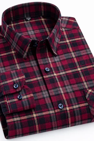 New Spring Long Sleeve Plaid Shirts For Men 100% Cotton Flannel Plus Size Easy care Confortable Top Casual Smart Dress Shirts