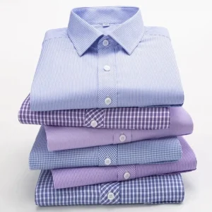 Men's Business Casual Shirts Purple Blue Cotton Regular Fit Long Sleeve Classic Plaid Striped Checked Social Work Dress Shirts