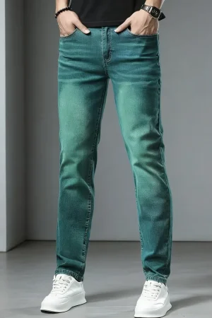 Spring Autumn New Men's Jeans Stretch Simple Denim Trousers Slim Fashion Green Male Vintage Pants Male Streetwear