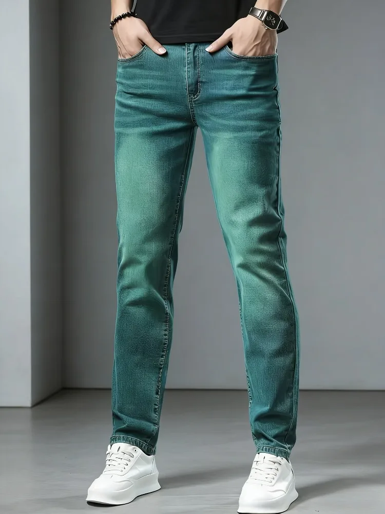 Spring Autumn New Men's Jeans Stretch Simple Denim Trousers Slim Fashion Green Male Vintage Pants Male Streetwear