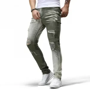 New Men Autumn Stretch Tight Jeans Male Classic Elasticity Ripped Jeans Men Fashion Comfortable Solid Slim Straight Denim Pants