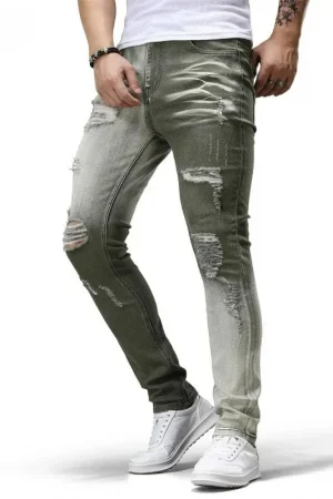 New Men Autumn Stretch Tight Jeans Male Classic Elasticity Ripped Jeans Men Fashion Comfortable Solid Slim Straight Denim Pants