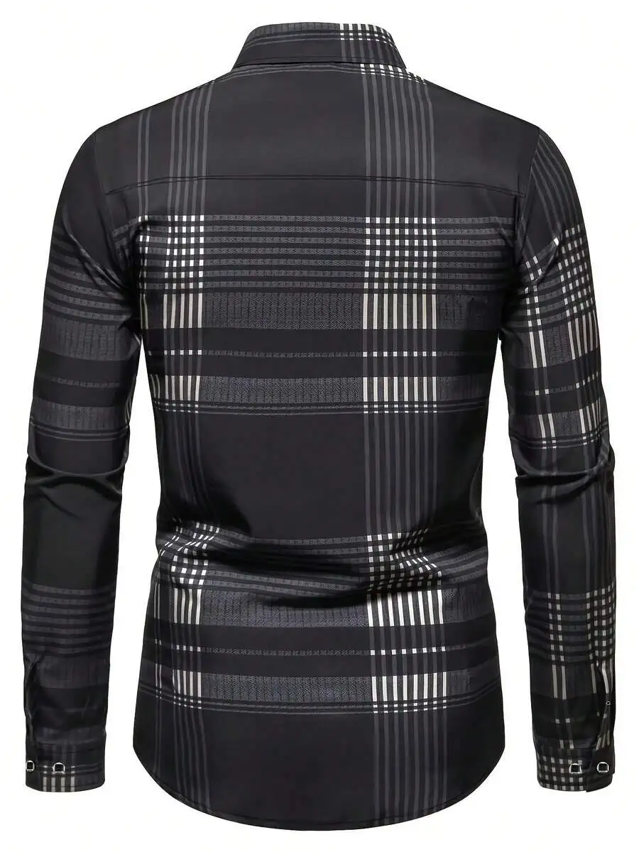 Men's Long Sleeve Plaid Shirt, Classic Fit, Button-Down Collar, All-Season Casual Wear - Image 2