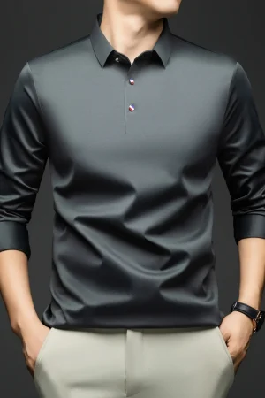 BROWON 2025 Spring Autumn Casual Work Tops Man Tshirt Long Sleeve Solid Color Soft Elegant Business Mulberry Silk T Shirt Man