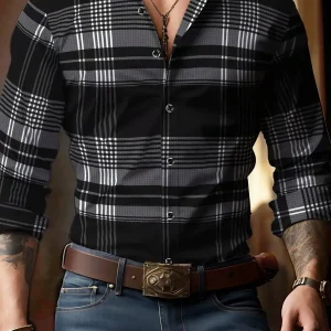 Men's Long Sleeve Plaid Shirt, Classic Fit, Button-Down Collar, All-Season Casual Wear