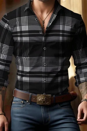 Men's Long Sleeve Plaid Shirt, Classic Fit, Button-Down Collar, All-Season Casual Wear