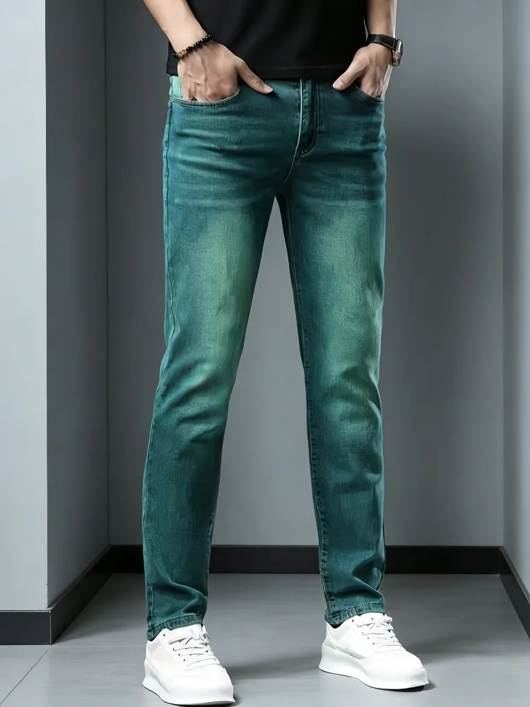 Spring Autumn New Men's Jeans Stretch Simple Denim Trousers Slim Fashion Green Male Vintage Pants Male Streetwear - Image 4
