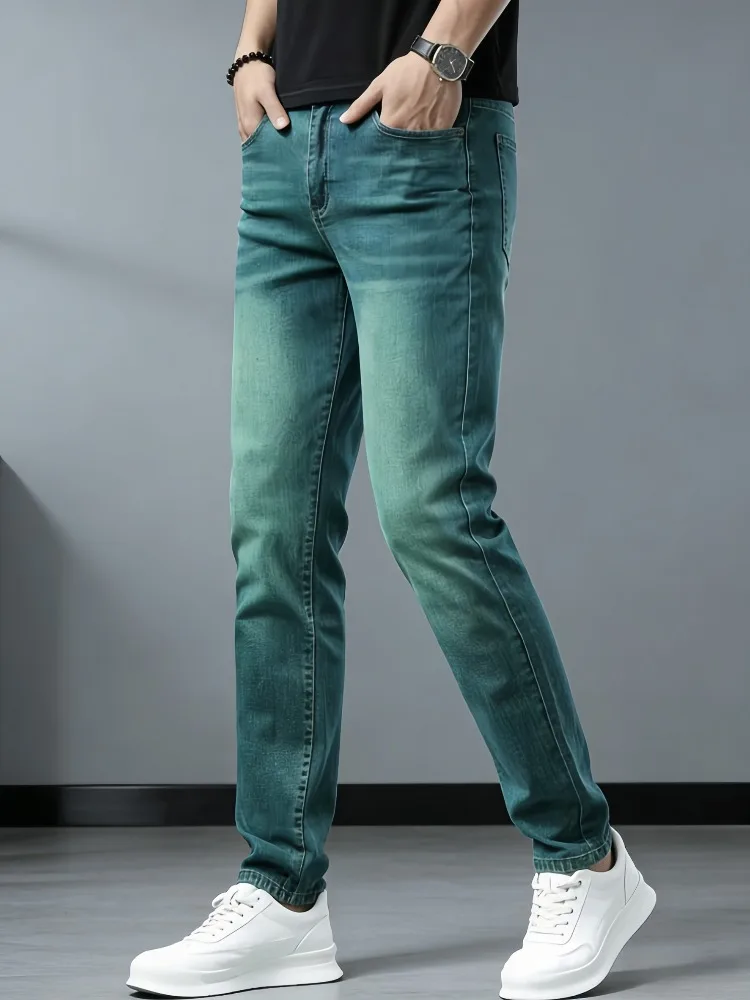 Spring Autumn New Men's Jeans Stretch Simple Denim Trousers Slim Fashion Green Male Vintage Pants Male Streetwear - Image 2