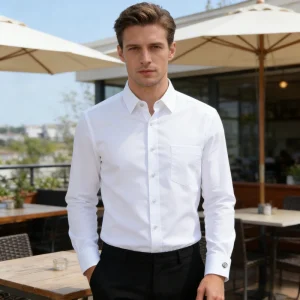 Men's Strech Solid Dress Shirt Anti-Wrinkle Long Sleeve Plain Casual Shirts Male Regular Fit Non-iron Easy Care Work Clothes Man