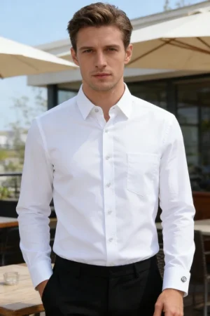 Men's Strech Solid Dress Shirt Anti-Wrinkle Long Sleeve Plain Casual Shirts Male Regular Fit Non-iron Easy Care Work Clothes Man