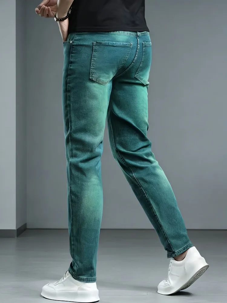 Spring Autumn New Men's Jeans Stretch Simple Denim Trousers Slim Fashion Green Male Vintage Pants Male Streetwear - Image 5