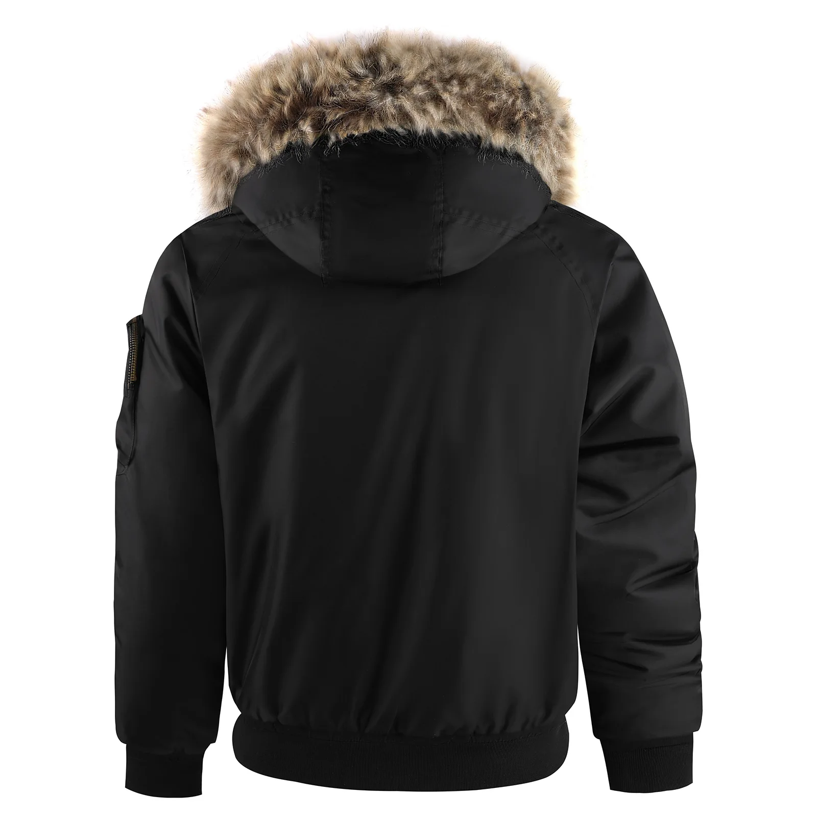 Men's Winter Warm, Hooded Jacket with Raw Edge, Lined Aviator Jacket, Embroidered Badge Design, Windproof and Waterproof Jacket - Image 3