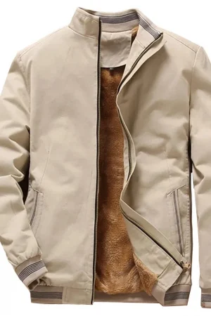 Autumn And Winter New Men's Fashion Aviator Jacket Fleece Thickened Warm Baseball Jacket Solid Color Zipper Large Size Top M-5XL