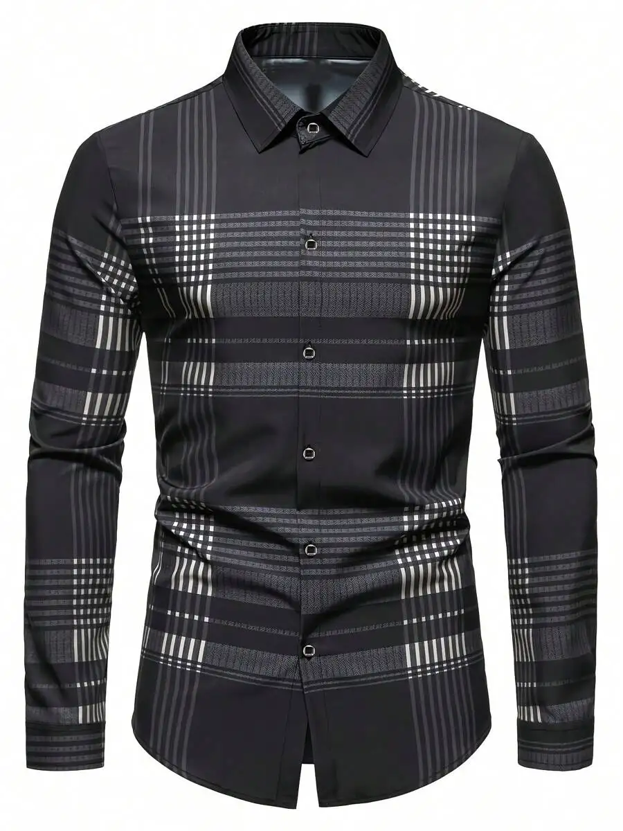 Men's Long Sleeve Plaid Shirt, Classic Fit, Button-Down Collar, All-Season Casual Wear - Image 3
