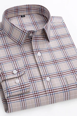 New in shirt plus size 14xl100%cotton long-sleeve shirts for men slim fit formal plain shirt soft plaid striped business clothes