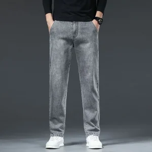 2026 Spring and Autumn New Classic Fashion Solid Color Elastic Small Legs Men's Casual Slim Comfortable Breathable Jeans Trendy
