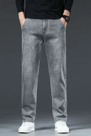 2026 Spring and Autumn New Classic Fashion Solid Color Elastic Small Legs Men's Casual Slim Comfortable Breathable Jeans Trendy